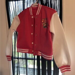 Hot pink  and White Varsity Jacket with K-pop huntrix decal
